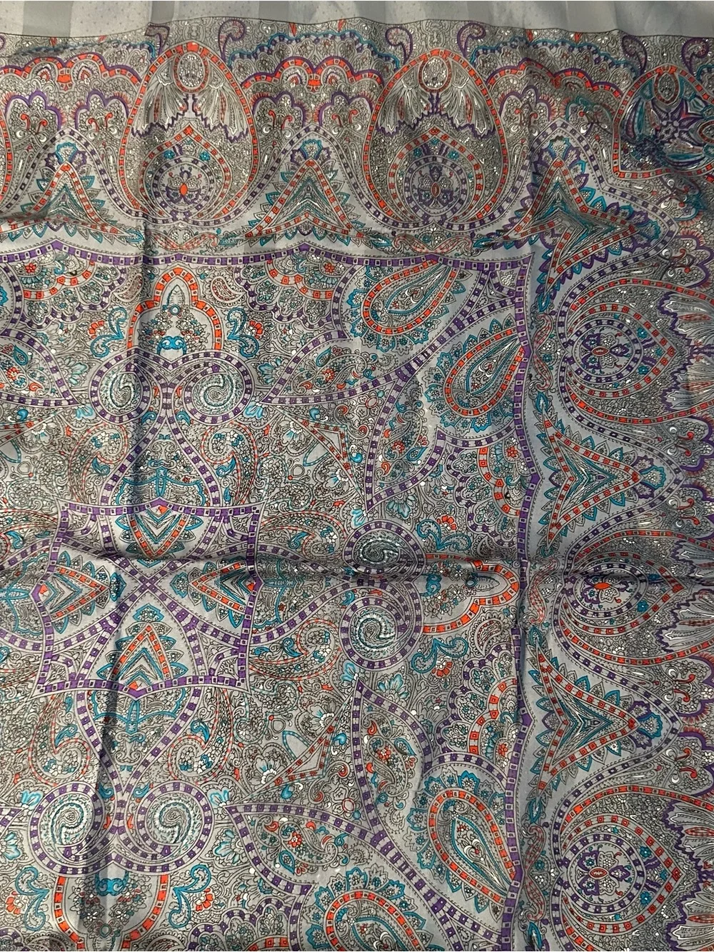 Vintage I Shalom & Co Gray Multicolor Paisley Medallion Square Scarf Made Italy